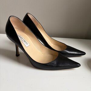 Jimmy Choo Black Leather Pointed Toe Pump 85mm/3.3 inches
